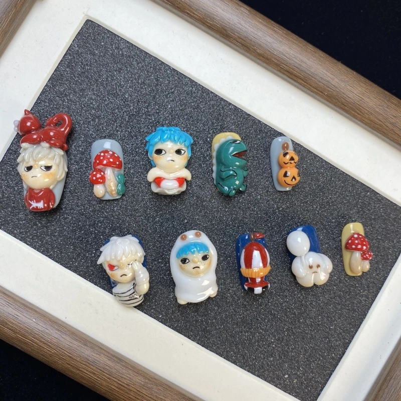 小野捏捏手工穿戴甲可拆卸美甲雕花胶立体美甲