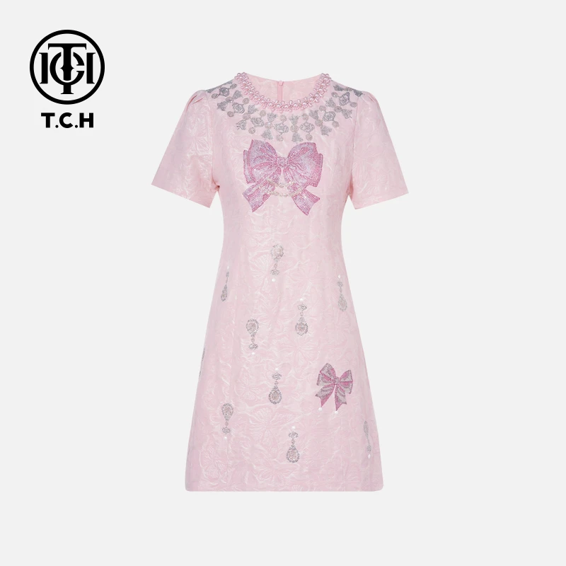 TCH私服烫钻工艺新时尚淑女百搭潮流连衣裙女T75B30E5096轻奢tch