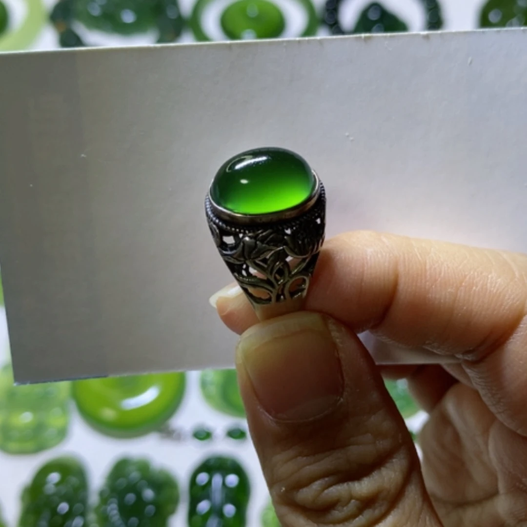 【闪购商品】银S925镶嵌蛇纹石玉戒指1****o