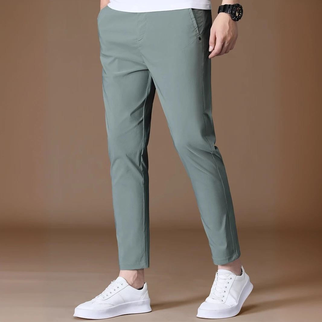 斯里卡琪九分裤男士休闲裤夏季薄款修身小脚裤男款冰丝新款9分裤