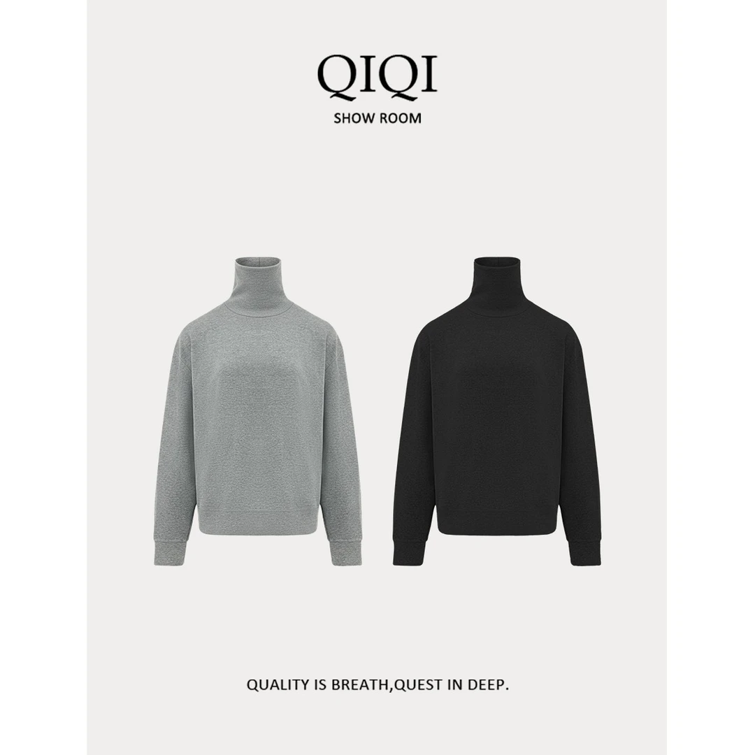 【QiQi】新款简约保暖百搭高领纯色长袖T恤女