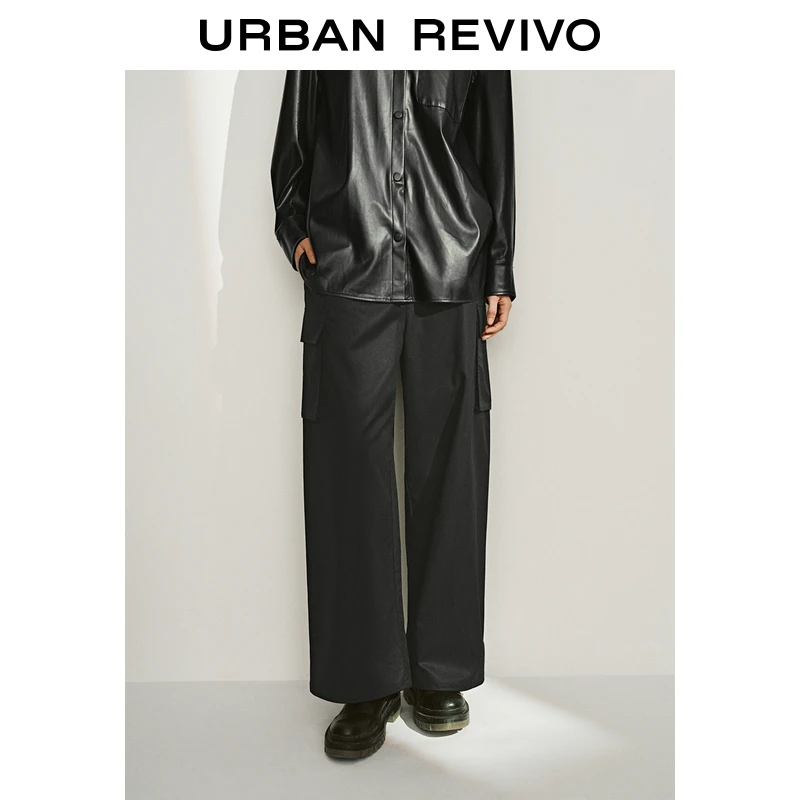 UR2025春季新品女装欧若风休闲工装口袋松紧腰萝卜裤UWM650011