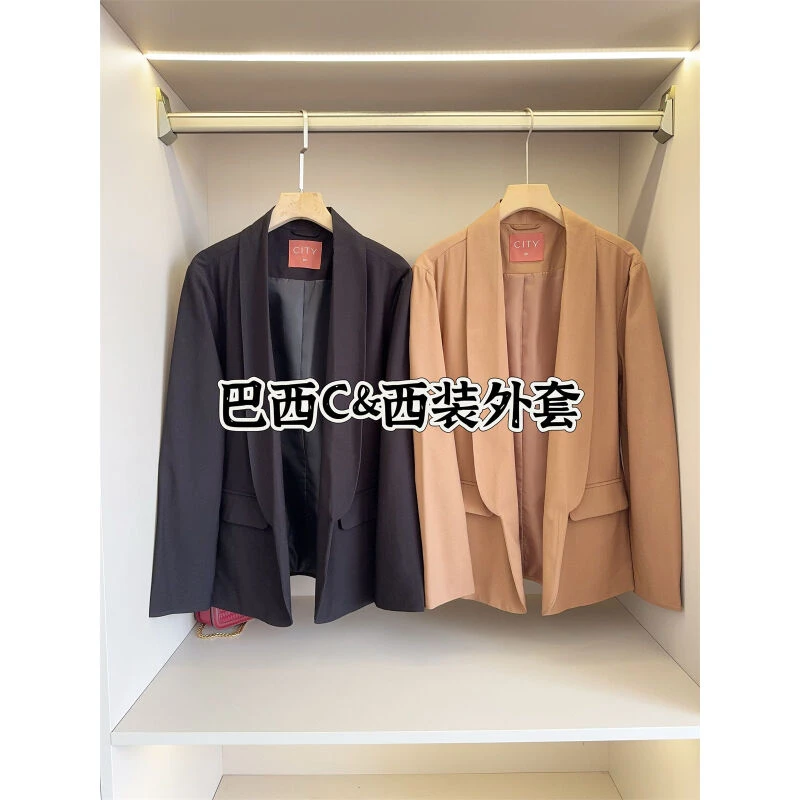 清~显瘦直筒无扣休闲西装外套女