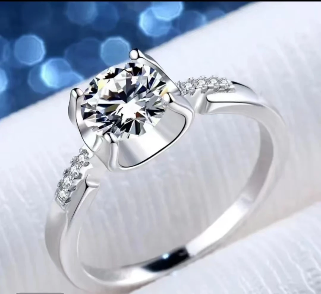 925银莫桑石戒指  经典小蛮腰牛头 简约大气0.5CT-2CT