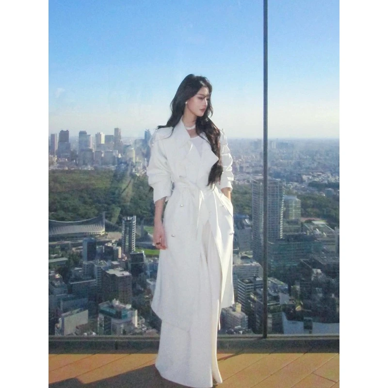 巨好看白色风衣外套女2025秋冬新款小个子气质中长款韩系收腰大衣