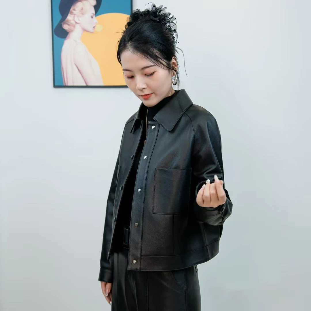 真皮皮衣外套女装2025新款秋冬款100%头层小牛皮黄牛皮休闲女上衣