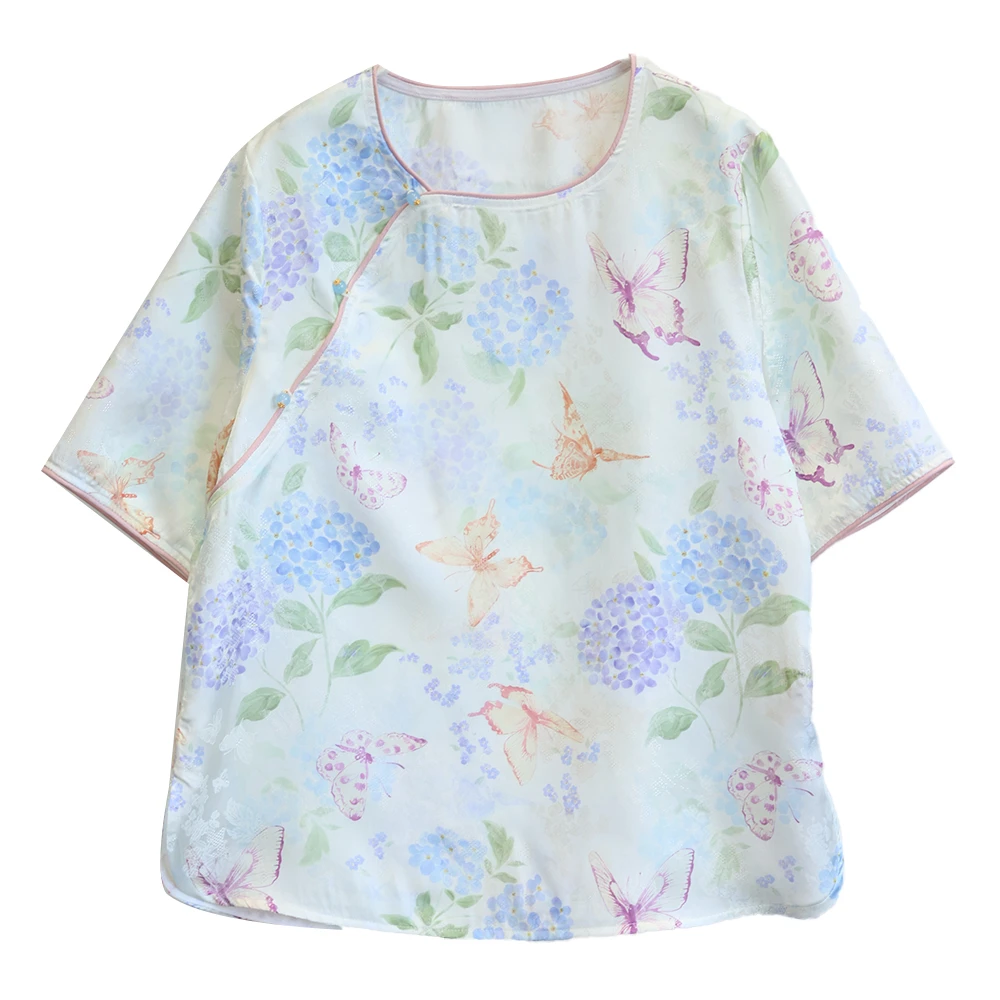 棉叙【清仓】花罗提花中式圆领衬衫文艺宽松国风上衣夏女士15918