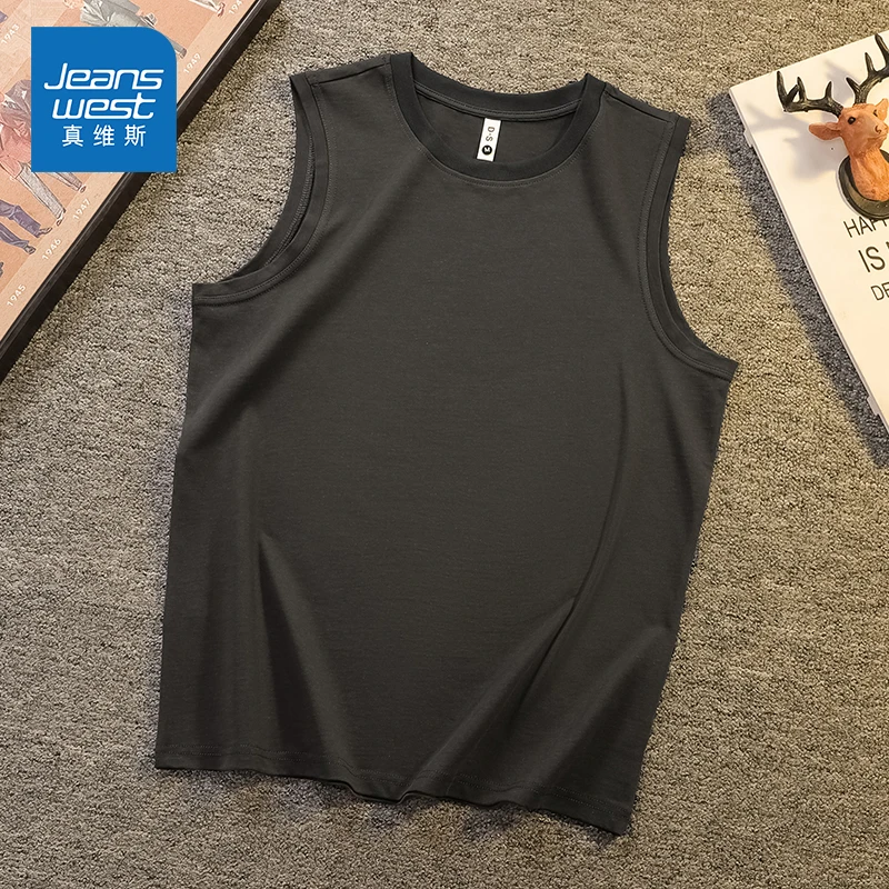 Jeanswest/真维斯男士运动无袖坎肩夏季宽松简约百搭休闲透气背心