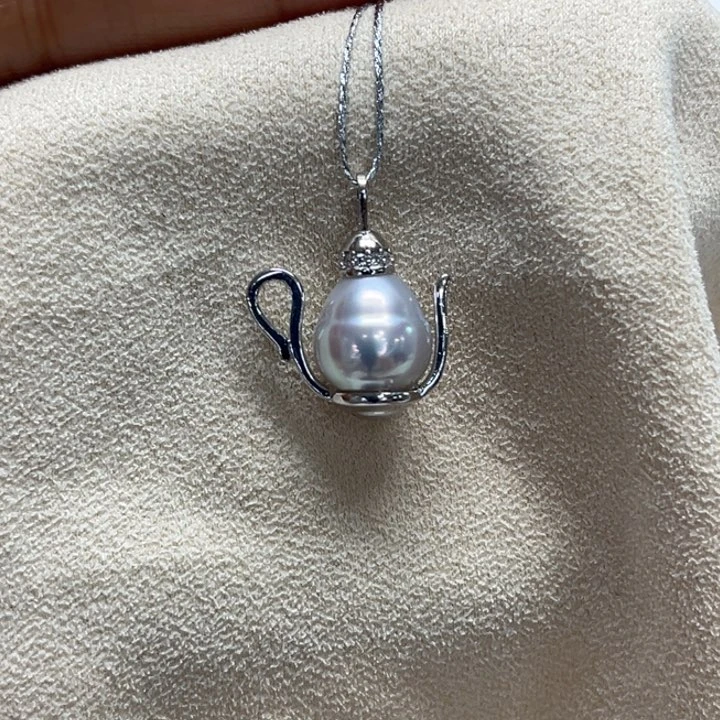 吊坠(不含链)银S925镶嵌海水珍珠9-10mm宝石光6号