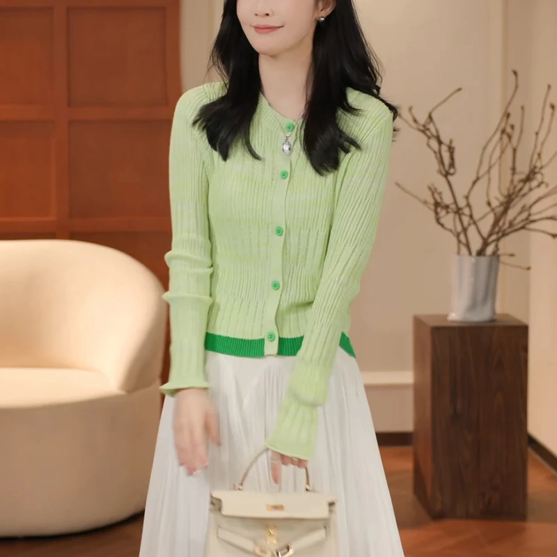 春季百搭定制欧若风颜色高级感针织上衣2025法式慵懒风圆领上衣