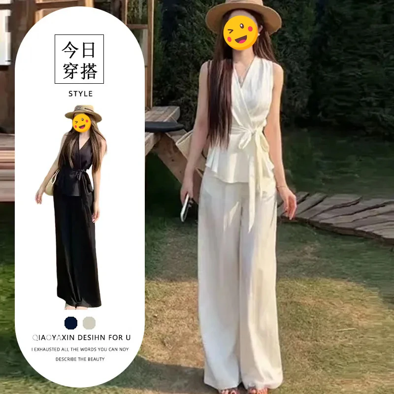 轻熟御姐穿搭女法式气质高级感 v领无袖背心休闲阔腿裤两件套显瘦