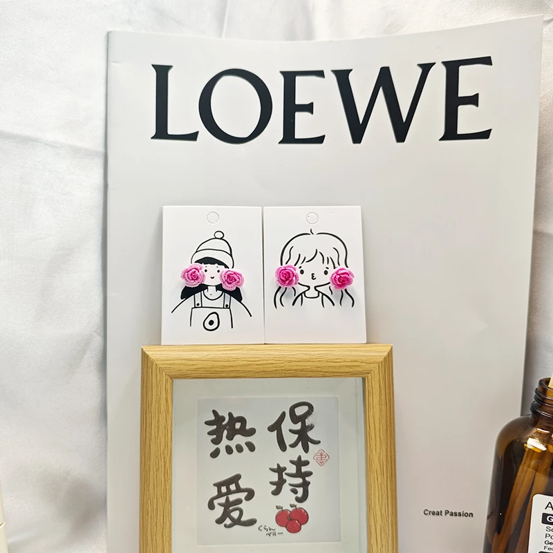 微钩玫瑰花耳钉 手工钩织手工DIY百搭时尚创意玩偶钩织