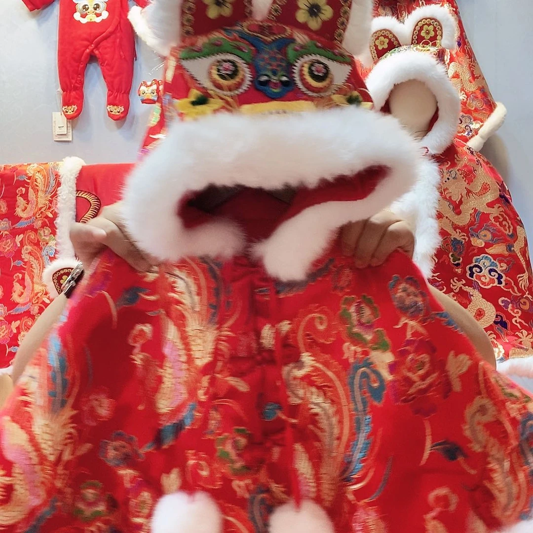 手工真毛虎头小斗篷