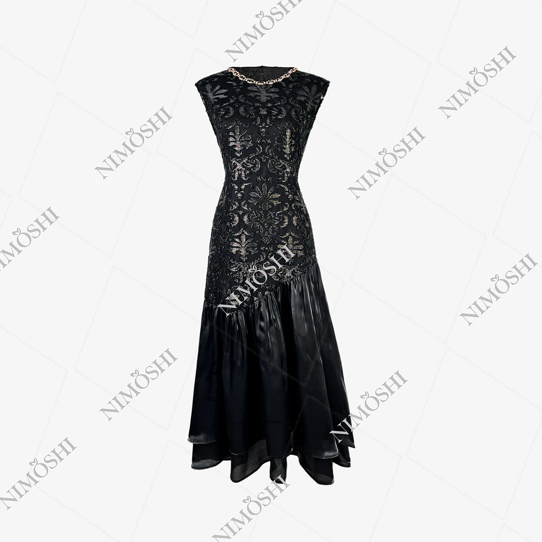 NIMðSHI【莎莎】高级重工设计图案刺绣气质显瘦连衣裙女Q1321