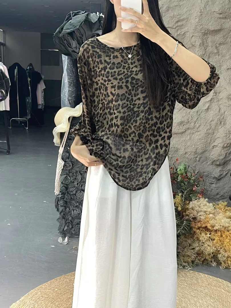 宽松型豹纹时尚风可调节印花T恤休闲洋气韩版迷彩风
