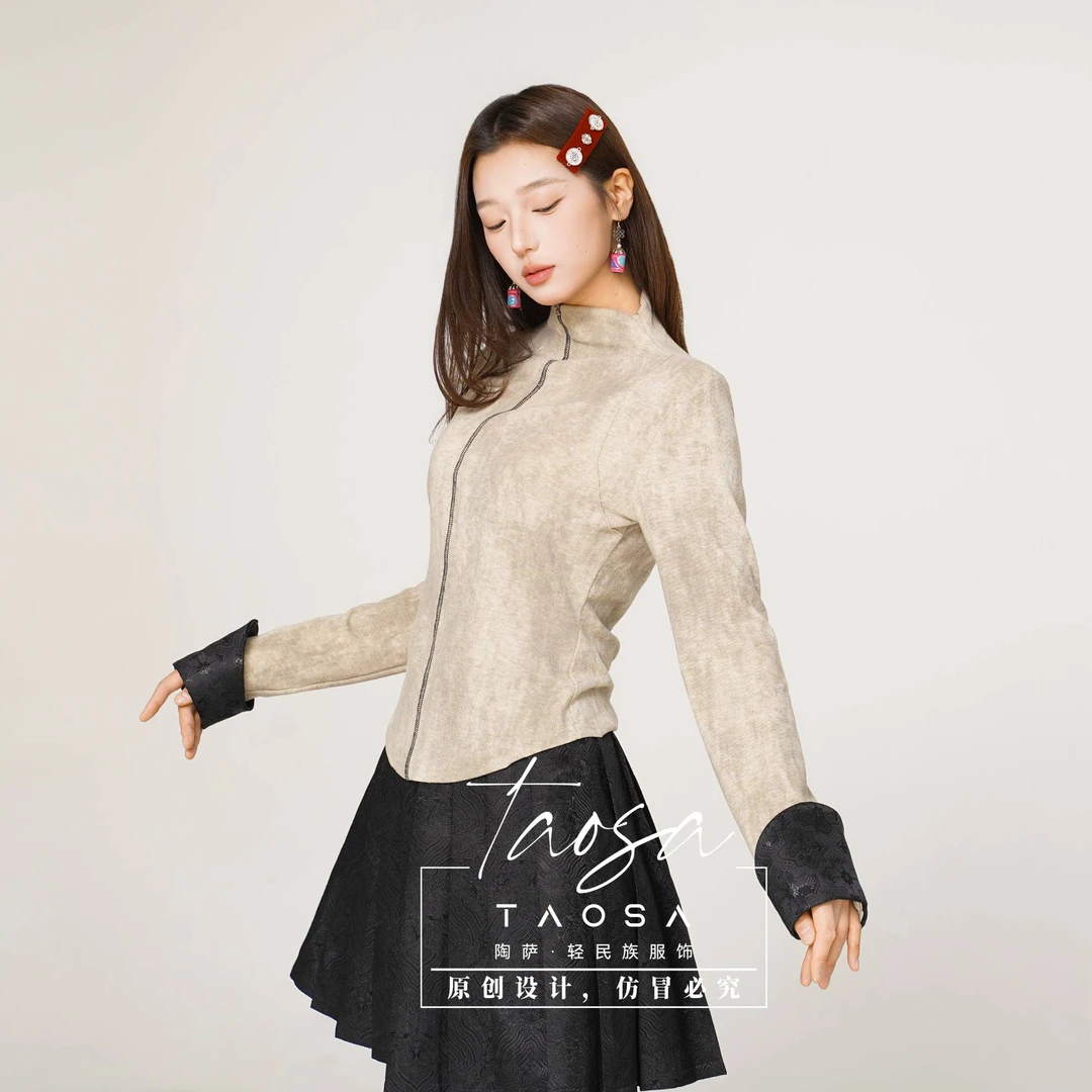 【陶萨】S042-云触柔感马蹄袖打底衫   陶萨原创轻民族服饰