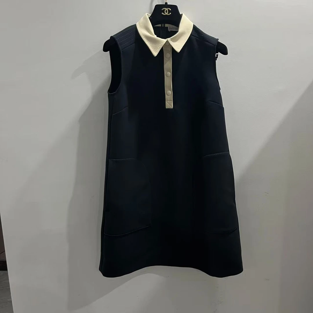 99新 Valentino/华伦天奴 葡萄籽奢潮/翻领娃娃领连衣裙/40女装