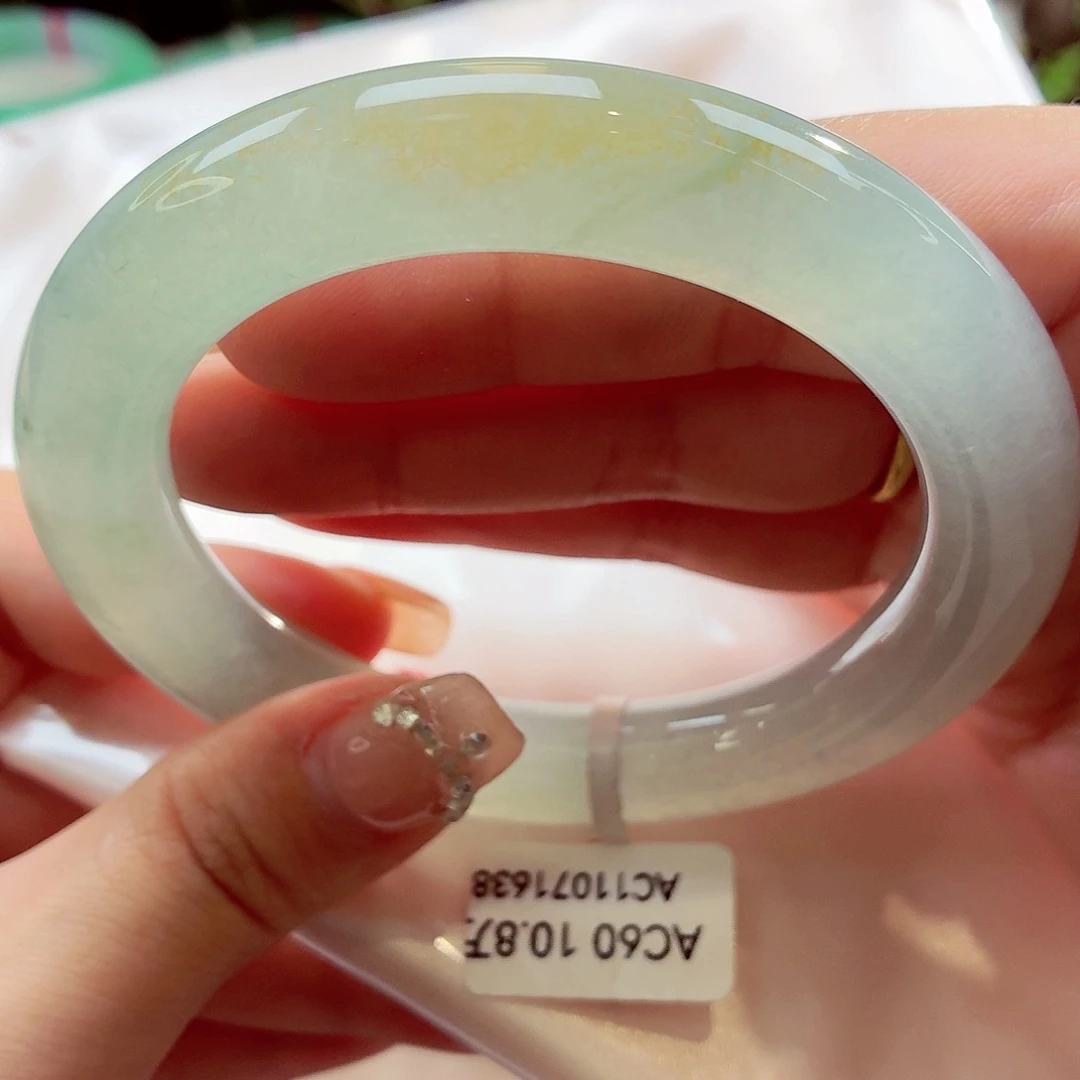 翡翠未镶嵌手镯特色黄加绿胖圆88-26