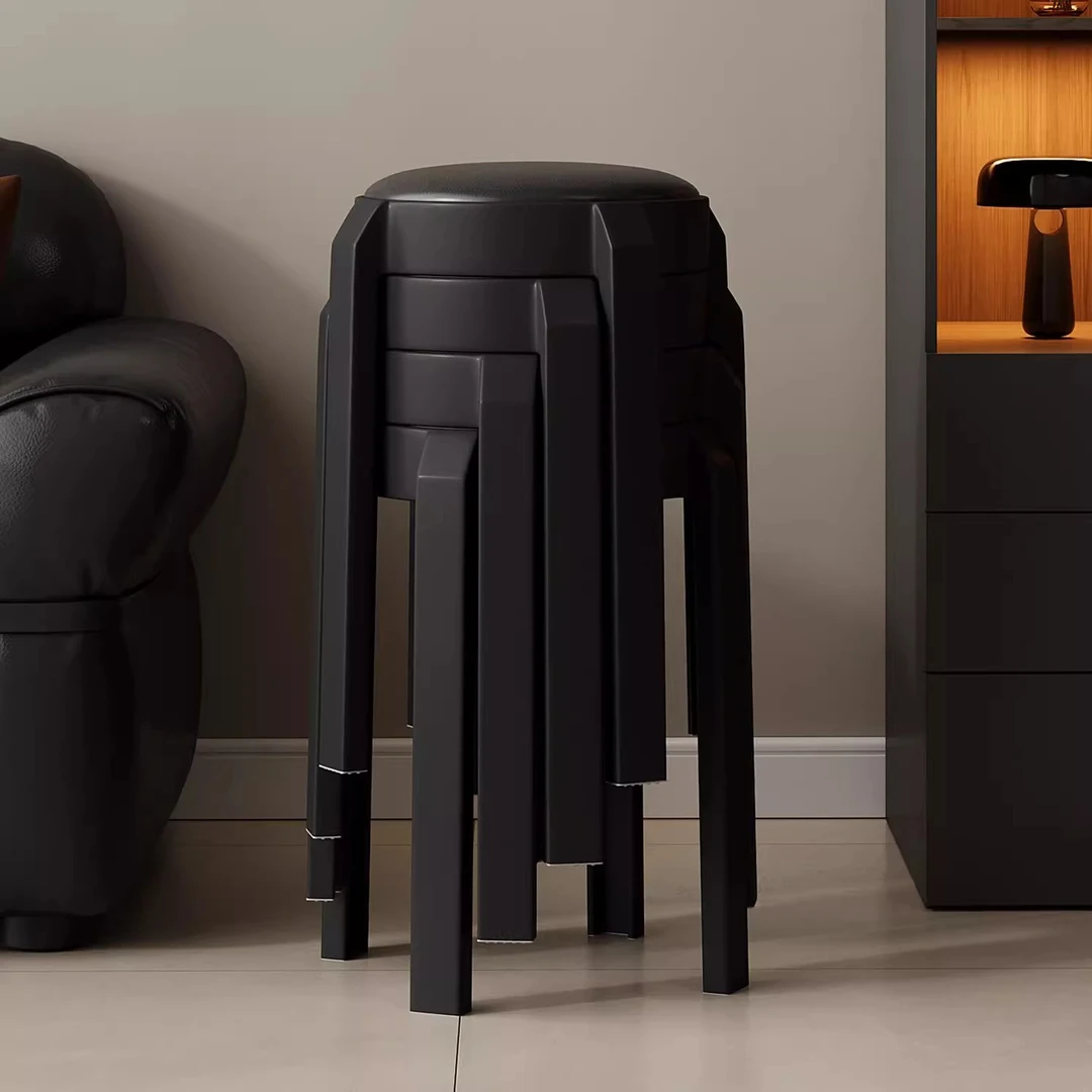 轻奢软包凳子家用结实耐用加厚可叠放轻奢高级感塑料圆凳独凳备用