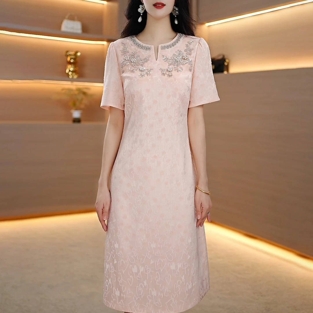 2025夏季新款A2700气质遮肉显瘦大码连衣裙女修身女装连衣裙