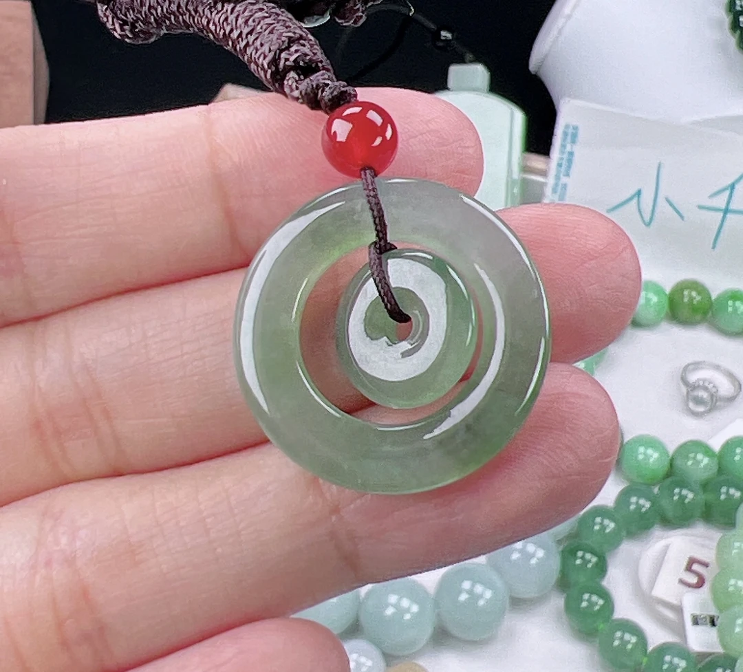 正品缅甸天然翡翠冰绿平安扣子母扣玉石挂件时尚百搭29.8/3.2