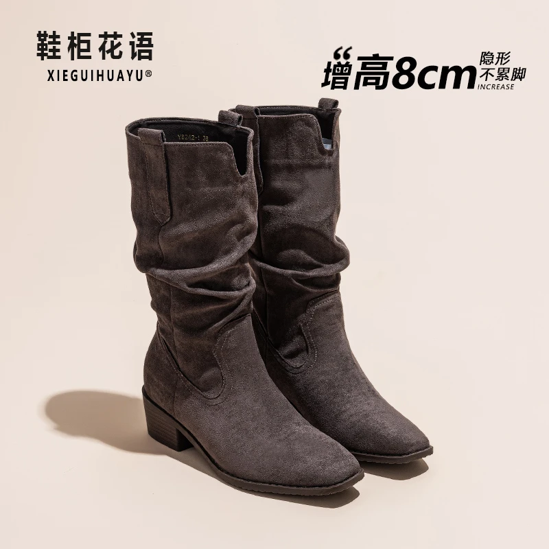 增高8cm复古马丁靴女2025新款四季时尚百搭厚底小个子短靴2572-29