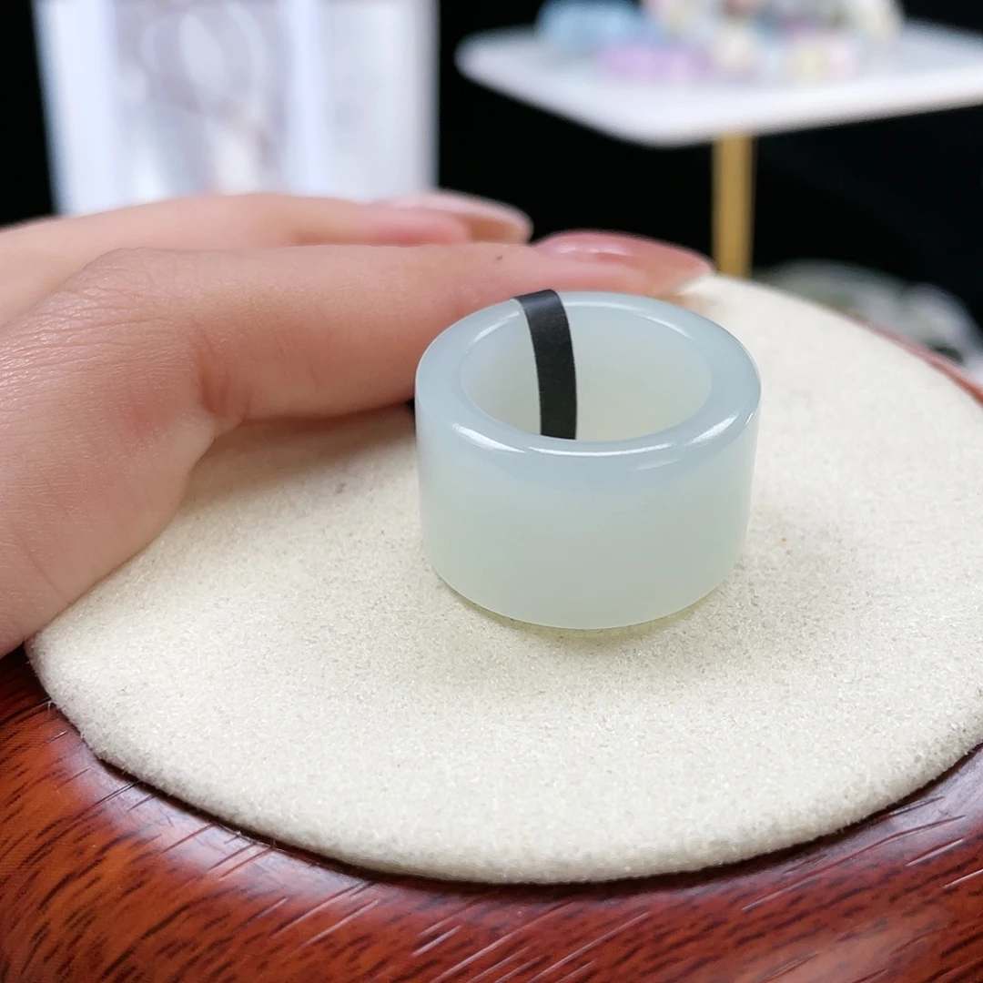 和田玉未镶嵌戒指P66月光白直切16.2不退换