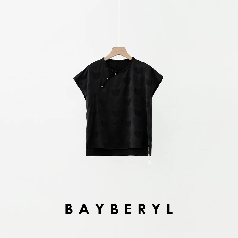 BAYBERYL老贝上久楷*黑蝶新中式提花夏圆领短袖上衣NCY5F2502-7/6
