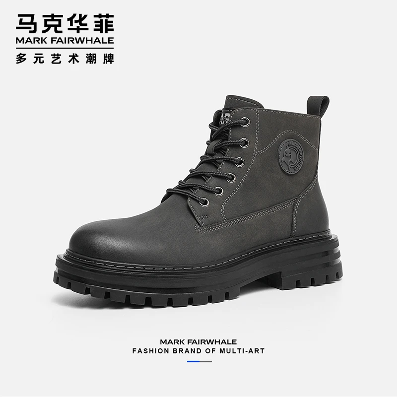 马克华菲真皮马丁靴秋冬擦色男靴机车工装加绒靴子男士男鞋棉鞋