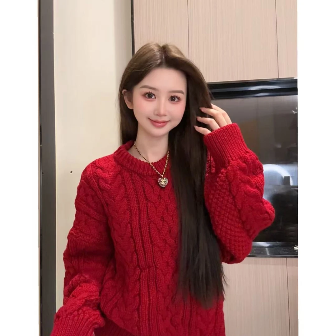 韩系慵懒高级感毛衣秋冬女百搭休闲麻花长袖针织衫宽松套头毛衣女