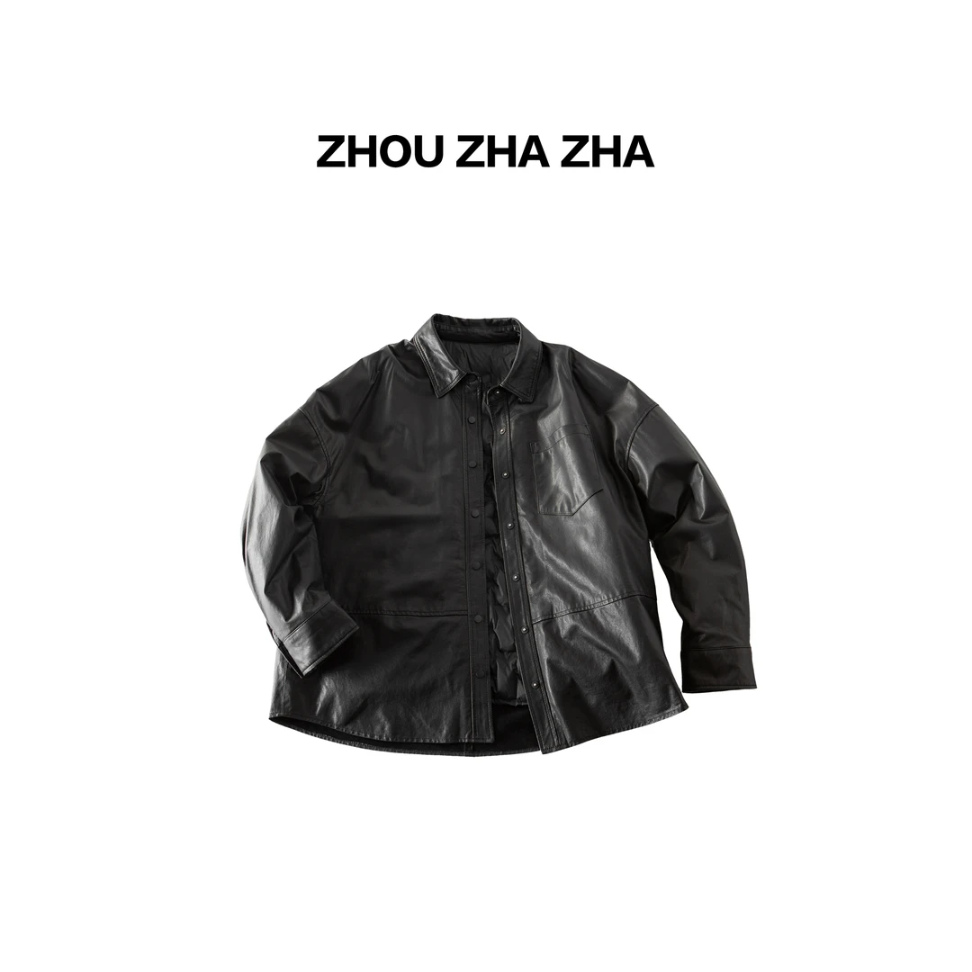 【周炸炸】全植鞣绵羊皮 复古港风纽扣翻领90白鸭羽绒皮衣#250926