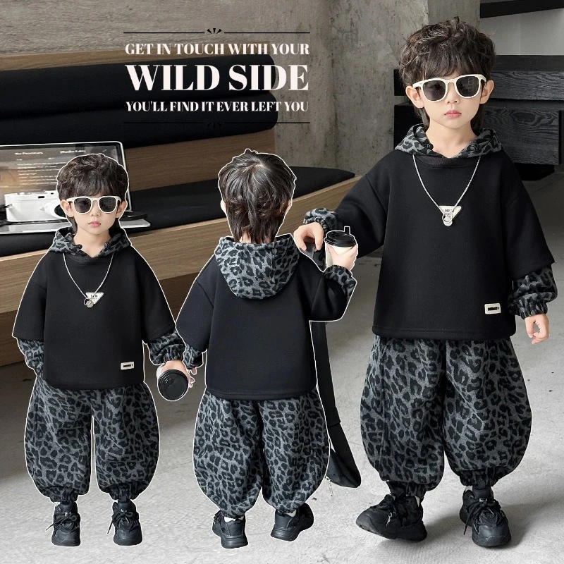 儿童兄妹装秋款姐弟装秋季套装2025新款豹纹卫衣灯笼裤两件套百搭