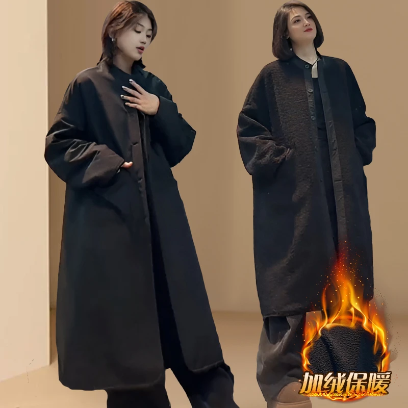 高级感加厚宽松外套女欧货秋冬季新款长袖双面穿长款过膝洋气风衣