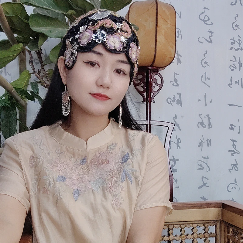 扶茶原创设计-民族风老绣发箍帽483