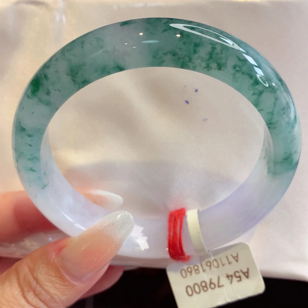 未镶嵌手镯翡翠54.5圈紫底飘蓝花半山水（18号）