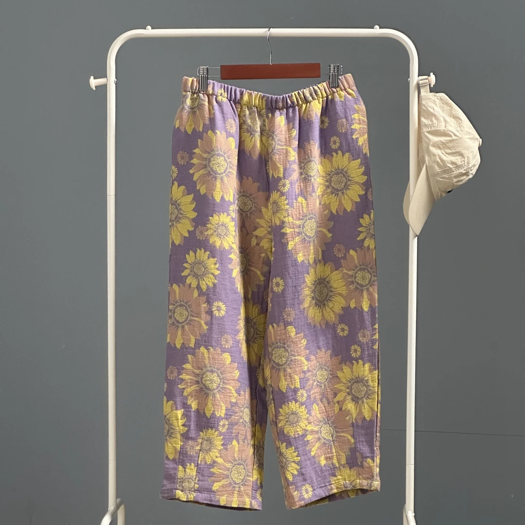 【新号宠粉只收面料成本价】A类纯棉双层纱女士睡裤家居服女可外穿