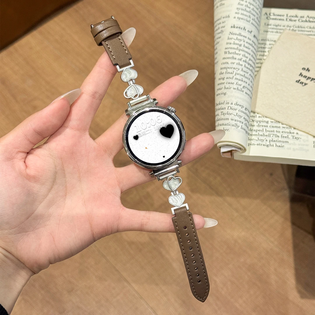 适用于华为gt6表带gt5/gt4女款高级感爱心鎏金拼皮gt6pro手表腕带