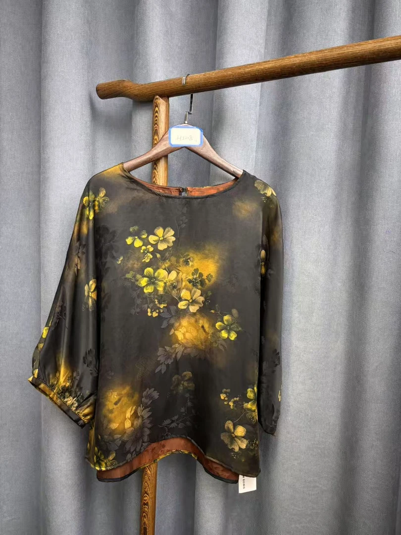 2025夏季新款简约休闲百搭桑蚕丝香云纱上衣H2208