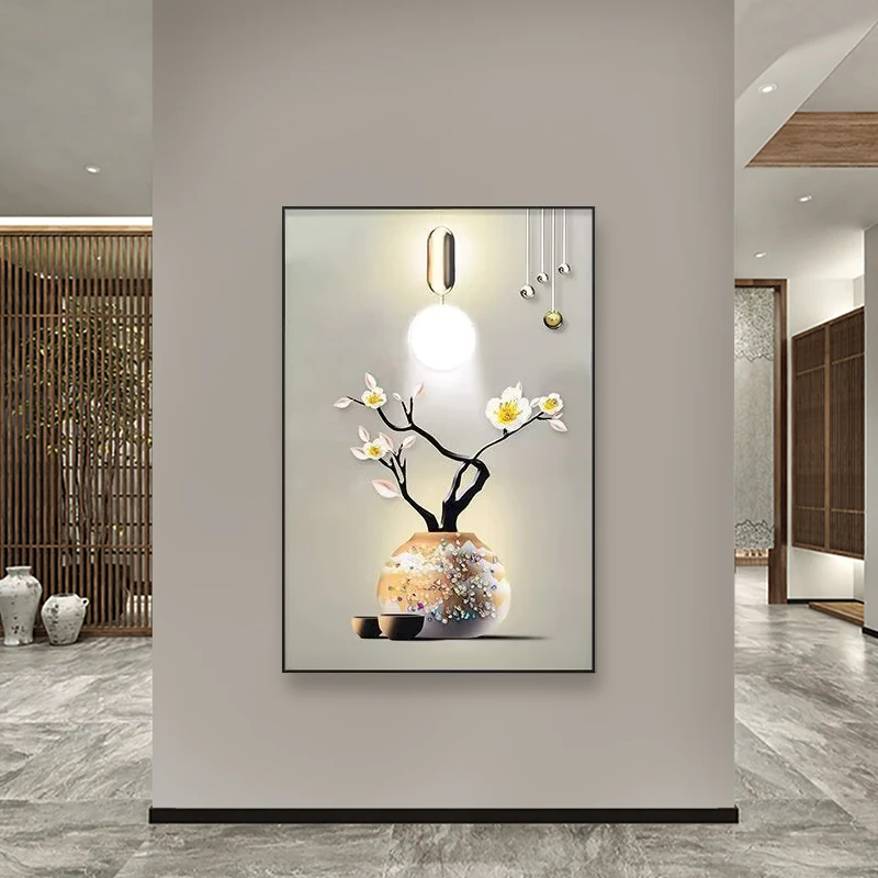 SJ01现代轻奢餐厅挂户客厅画升级镶钻工艺花瓶平平安安客厅装饰画