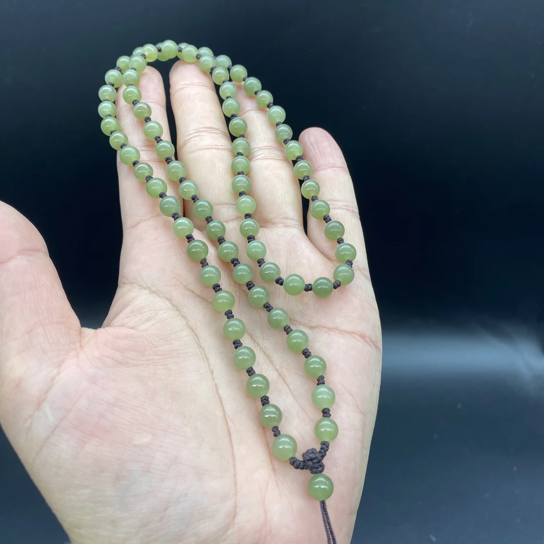 和田玉新疆若羌黄口青黄口6mm珠链保真带证书百搭