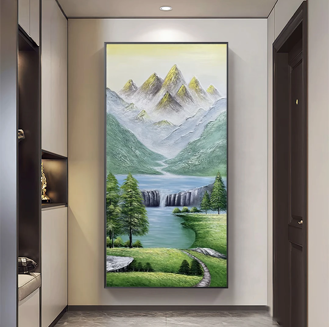 XG 19《福禄金山》手绘画玄关装饰画轻奢背景装裱