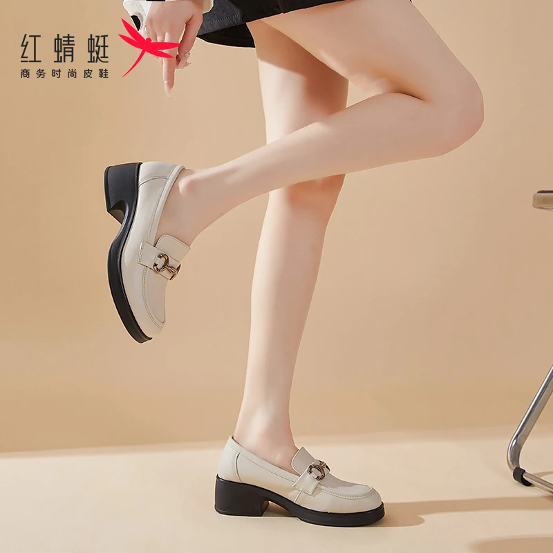 红蜻蜓女鞋乐福鞋真皮牛皮百搭鞋子一脚蹬2024爆款豆豆鞋久站不累