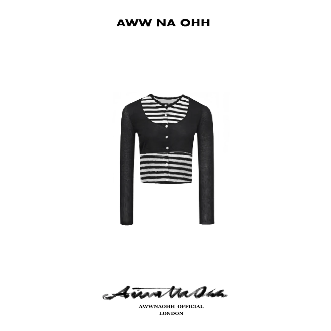 【SSS买手店】Awwnaohh羊毛假两件撞色贝壳扣开衫针织衫