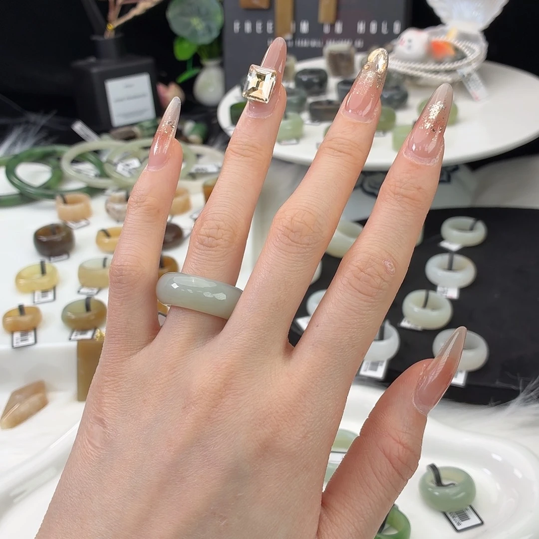 和田玉（糖玉）未镶嵌戒指j61奶蓝甜甜圈16.2