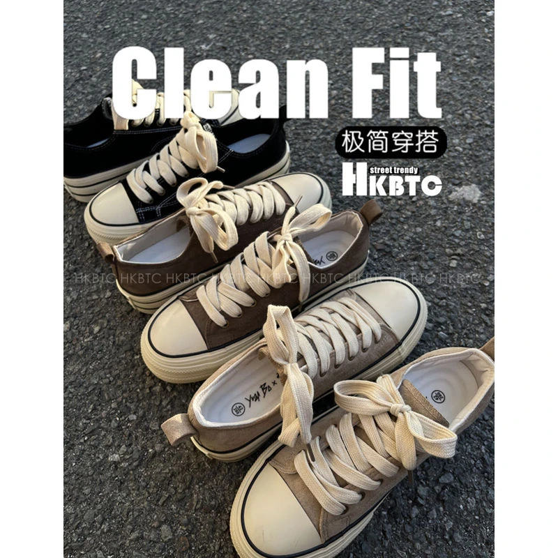 HKBTCstreet trendy夏季新款 复古厚底牛绒牛仔布鞋 百搭增高男鞋