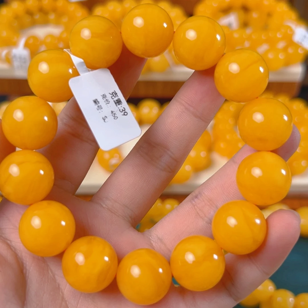 手链琥珀未镶嵌39g焦皮同料圆珠17mm sj