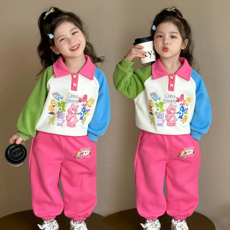 女童卡通拼色套装秋季2025新款儿童春秋洋气时髦女宝宝卫衣两件套