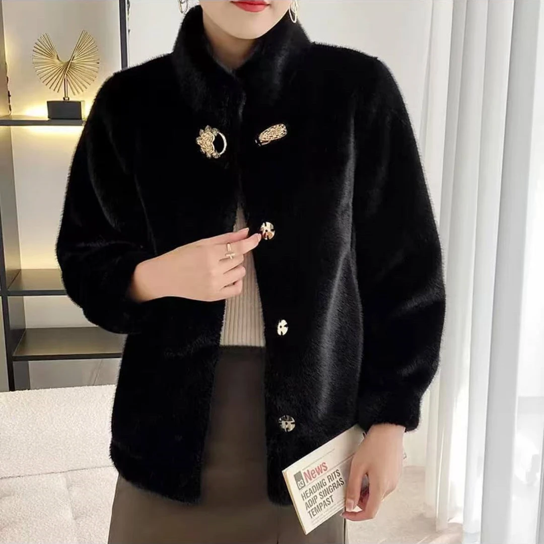 人造皮草 001新款短款外套貂绒女士外套时尚保暖女士秋冬立领冬季