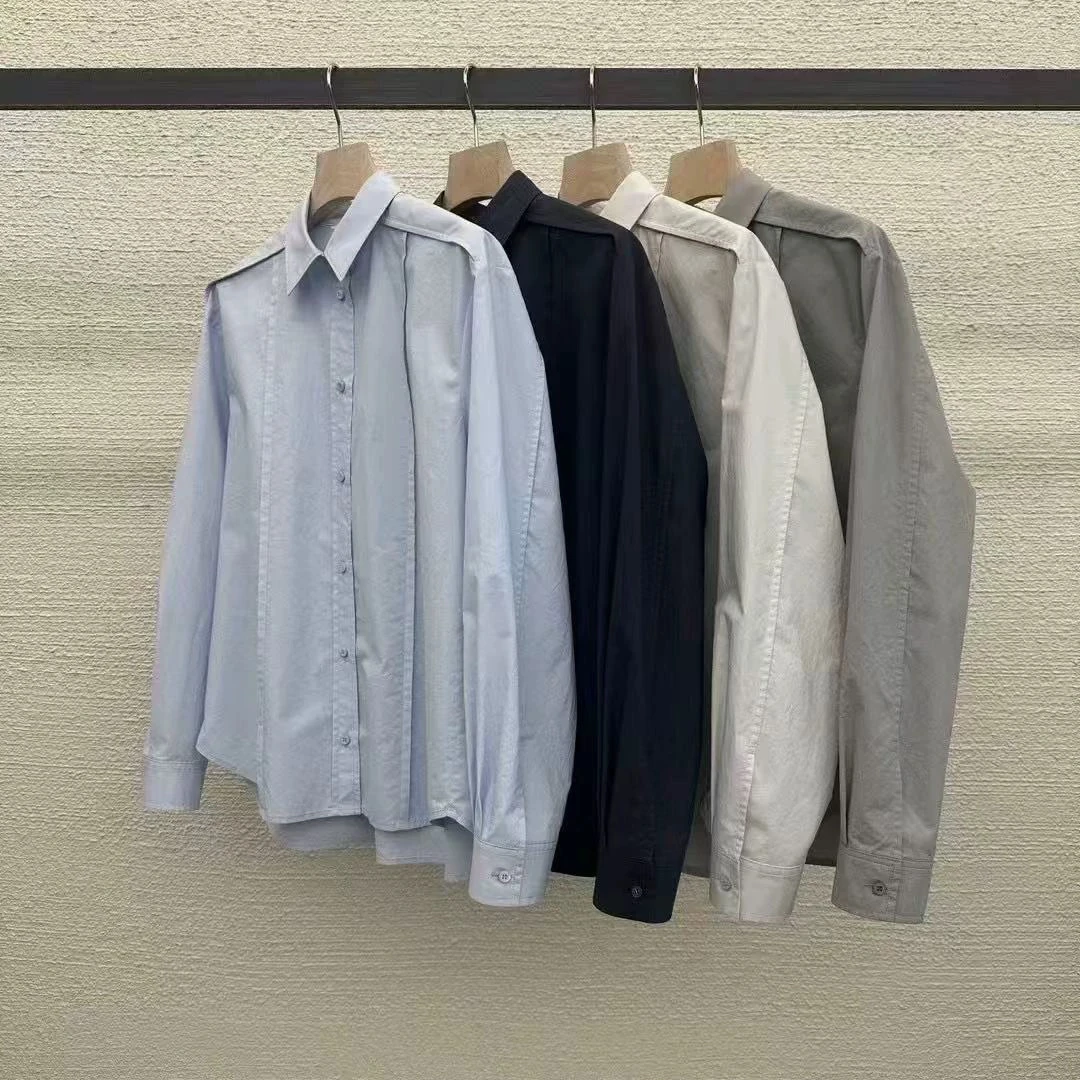 韩国代购at the bagel 25气质通勤百搭压褶线条设计长袖棉质衬衫+