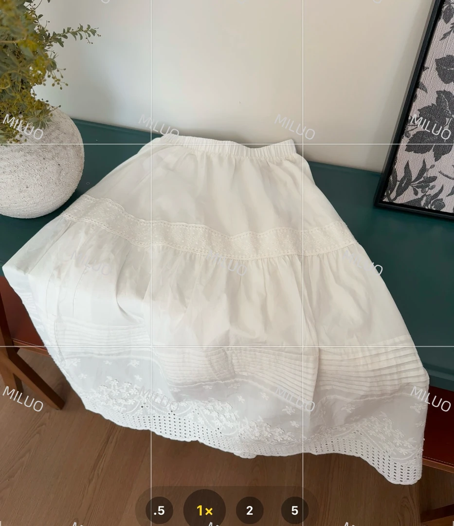 【哈尼家】织线如梦 25新款法式高级白色线条钩花蕾丝高腰半身裙Q77